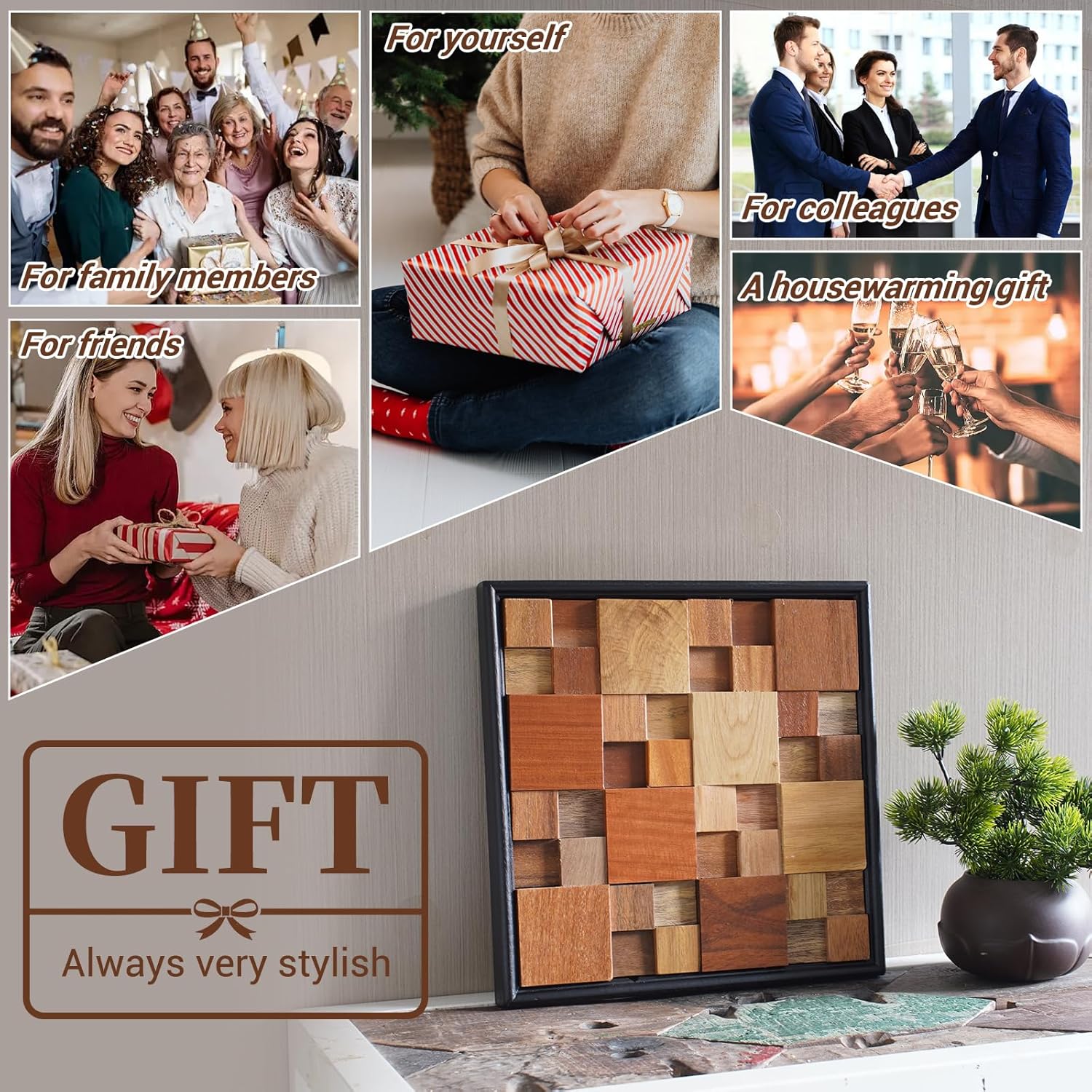 DQQWood 3D Nature Colored Solid Wood Mosaic Decorative Painting