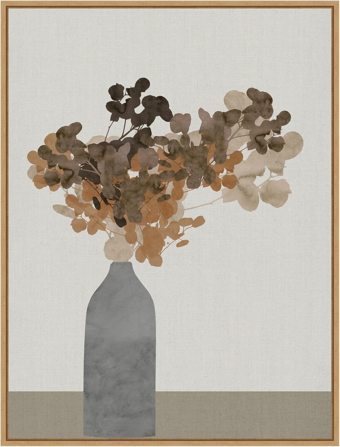 Amanti Art Framed Canvas Wall Art 42x32 Rust Brown Dried Flowers In Vase On Table 2 by Cartissi