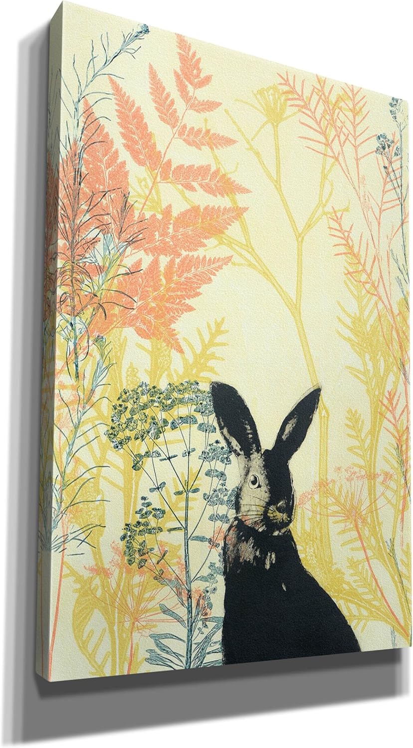 Wild Bunny in a Shiny Coral Garden Canvas Wall Art by Trudy Rice