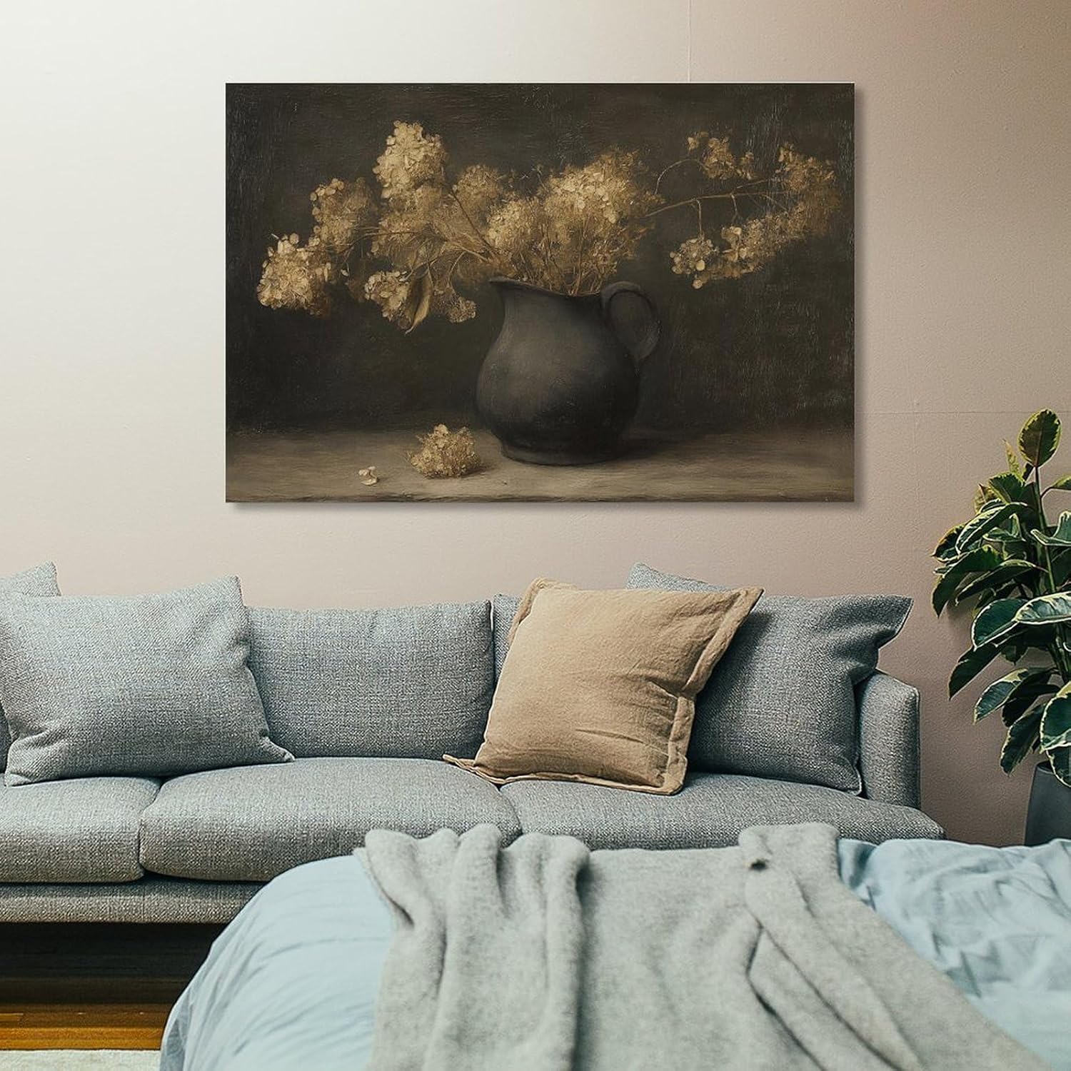 Vintage Dried Hydrangea Flowers Wall Art Canvas Print 12x18inch