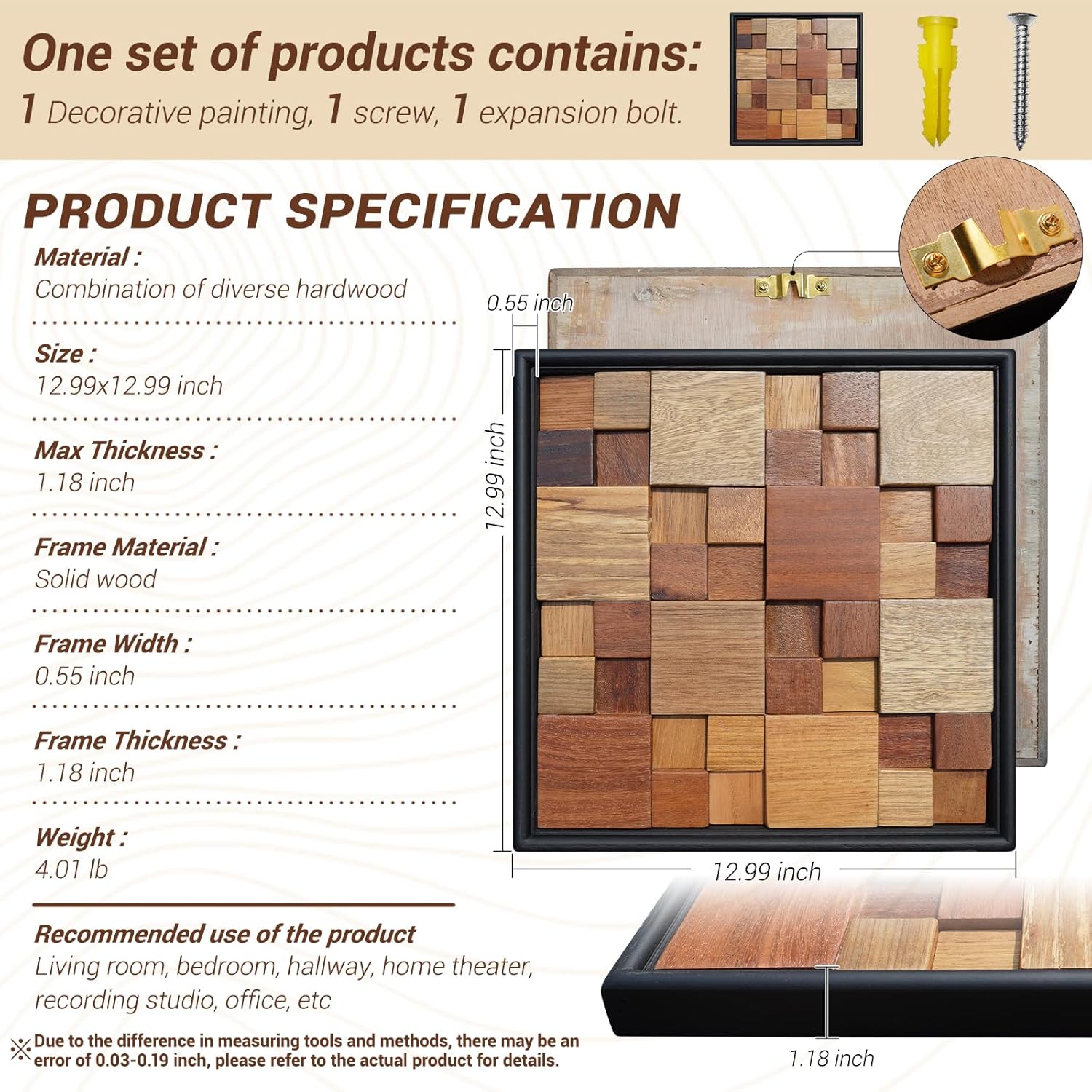 DQQWood 3D Nature Colored Solid Wood Mosaic Decorative Painting