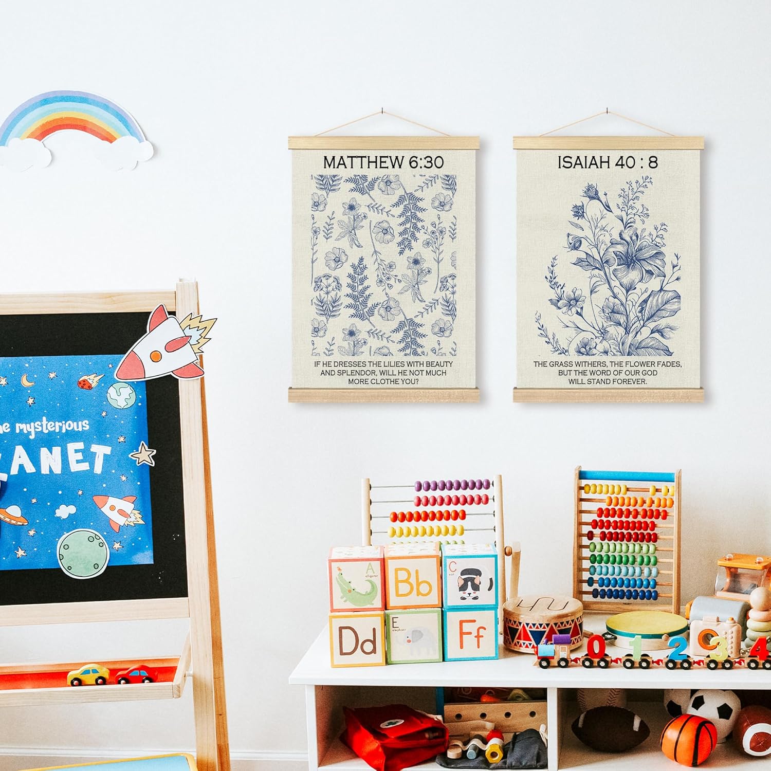 BCUANGD Christian Wall Decor - Wildflower Bible Verse Art Poster with Wood Frame 12x16 Inches