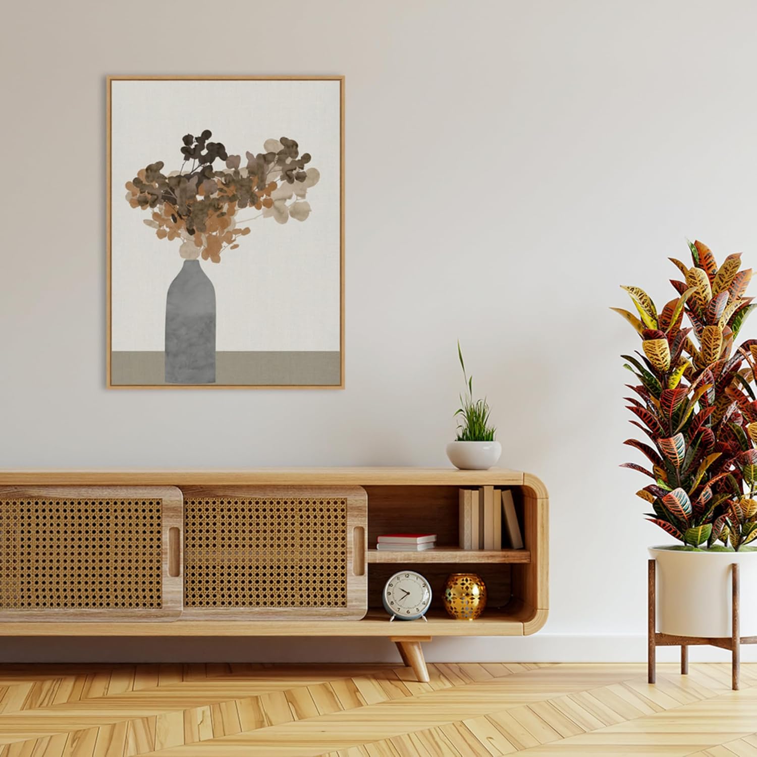 Amanti Art Framed Canvas Wall Art 42x32 Rust Brown Dried Flowers In Vase On Table 2 by Cartissi