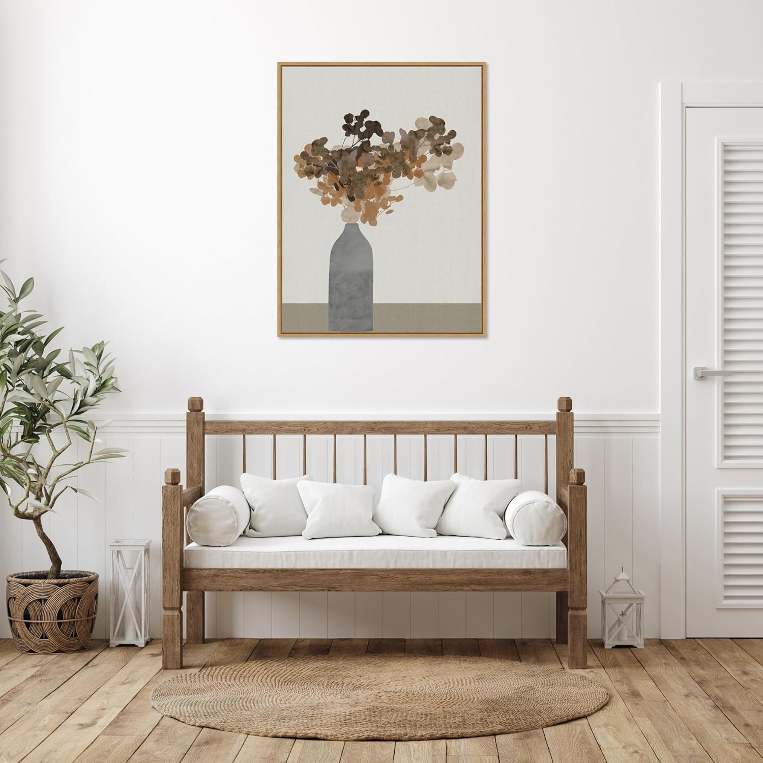 Amanti Art Framed Canvas Wall Art 42x32 Rust Brown Dried Flowers In Vase On Table 2 by Cartissi