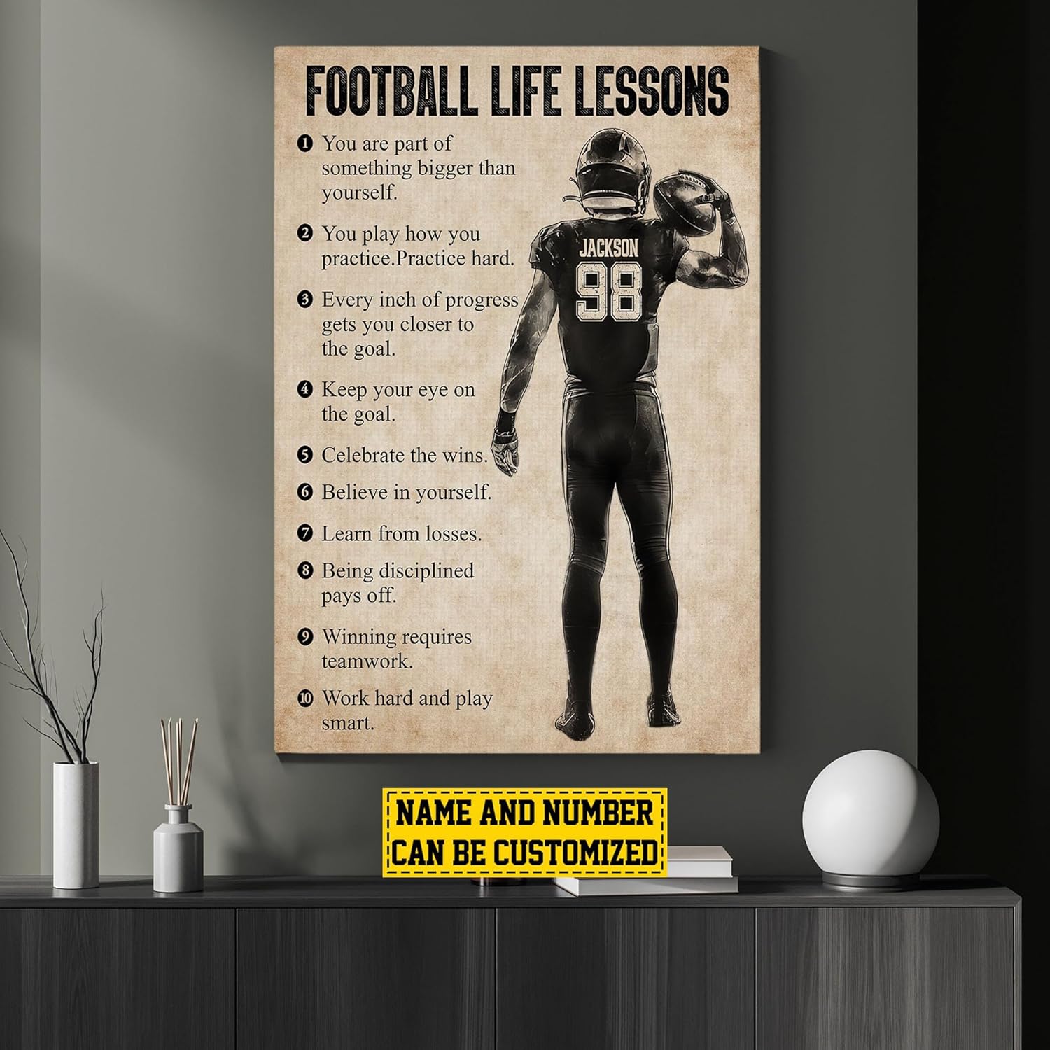 Football Motivational Canvas Art Print Wall Decor for Boys and Home