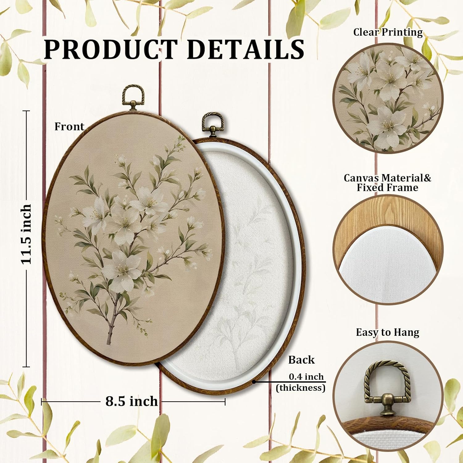 JQF Vintage Floral Oval Wall Decor Framed Print