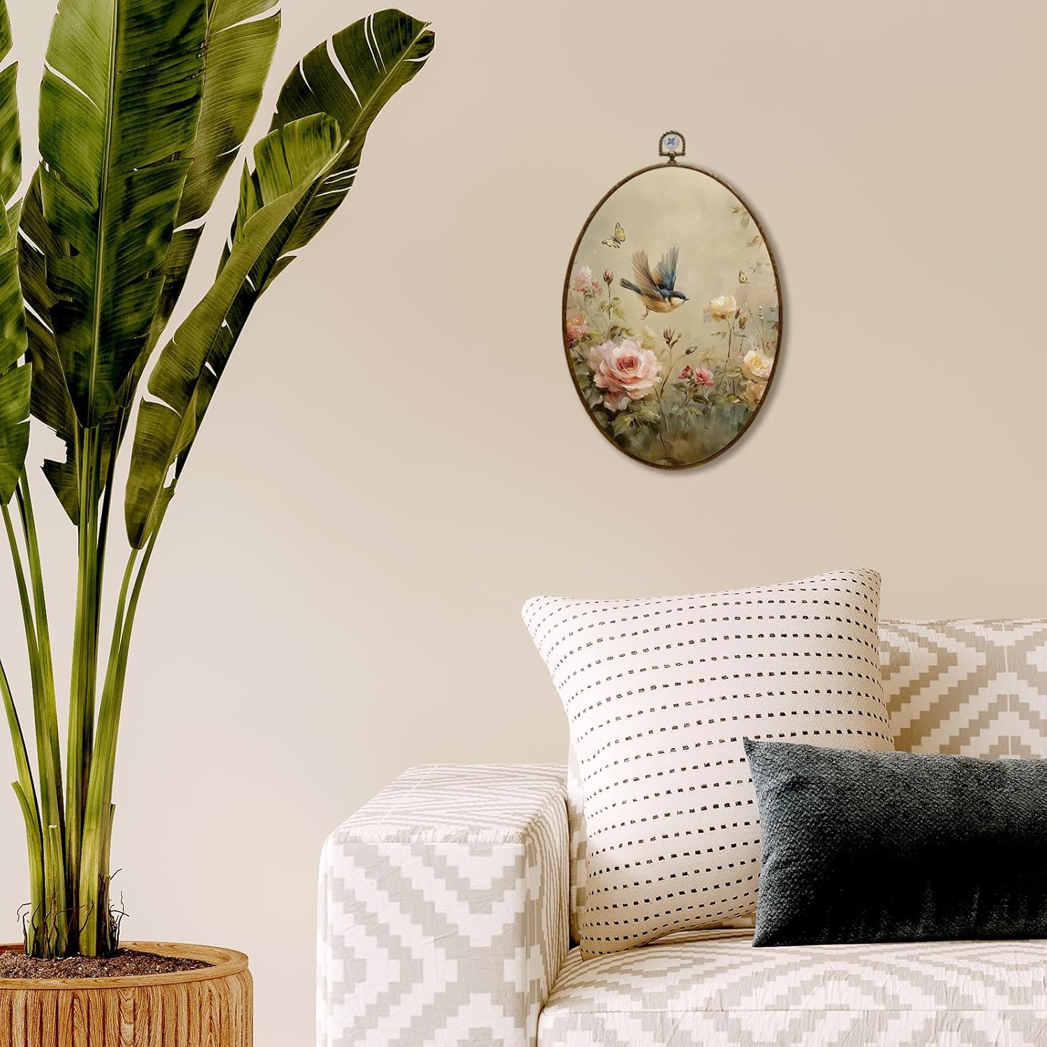 JQF Vintage Floral Bird Oval Wall Art 85x115 Inch