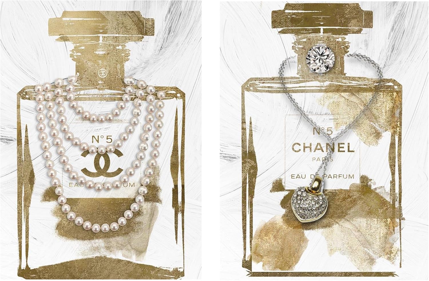 2 Pieces Vintage Perfume Bottle Gold Canvas Wall Art