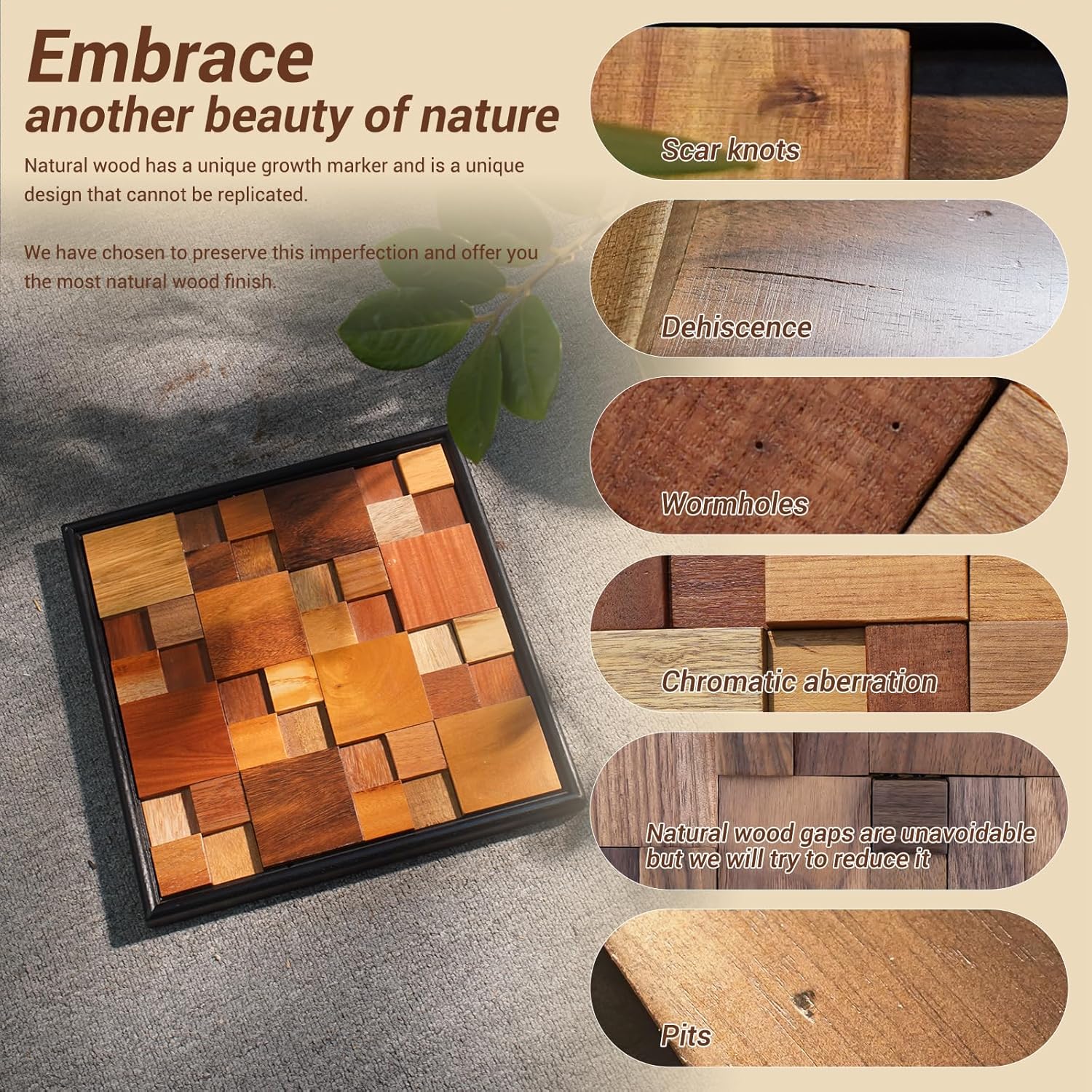 DQQWood 3D Nature Colored Solid Wood Mosaic Decorative Painting