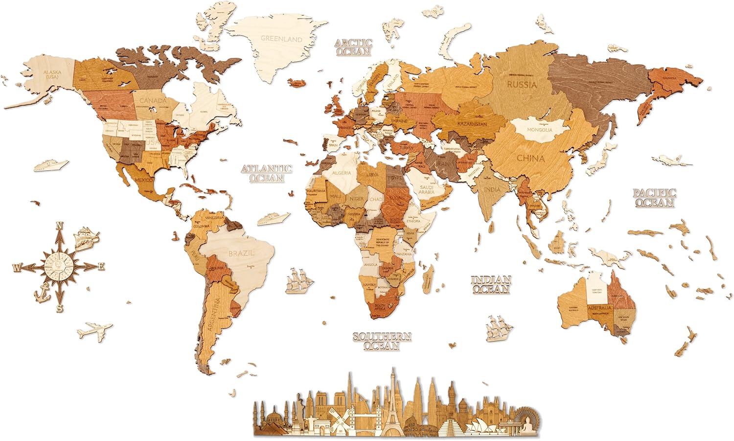 World Map Wooden Wall Art - 3D Design for Home Office and Bedroom